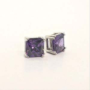 AAA SIMULATED AMETHYST 8MM CUSHION CUT DOUBLE PRONG EARRING STUDS